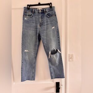 ZARA HW HIGH WAISTED KICK MEDIUM WASH DISTRESSED JEANS